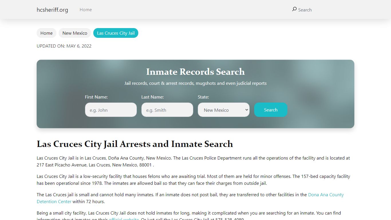 Las Cruces City Jail Arrests and Inmate Search