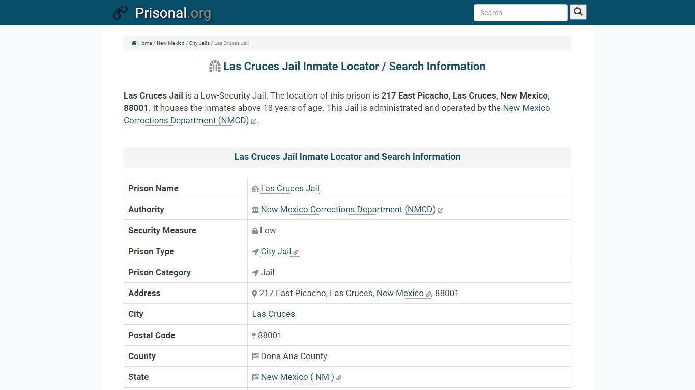 Las Cruces Jail-Inmate Locator/Search Info, Phone, Fax ...